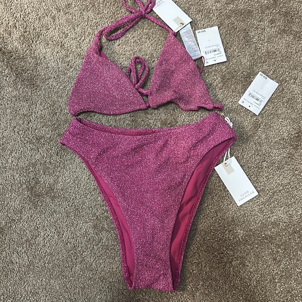 NWT Good American Pink Sparkly Bikini